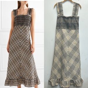 GANNI seersucker shirred sleeveless maxi dress